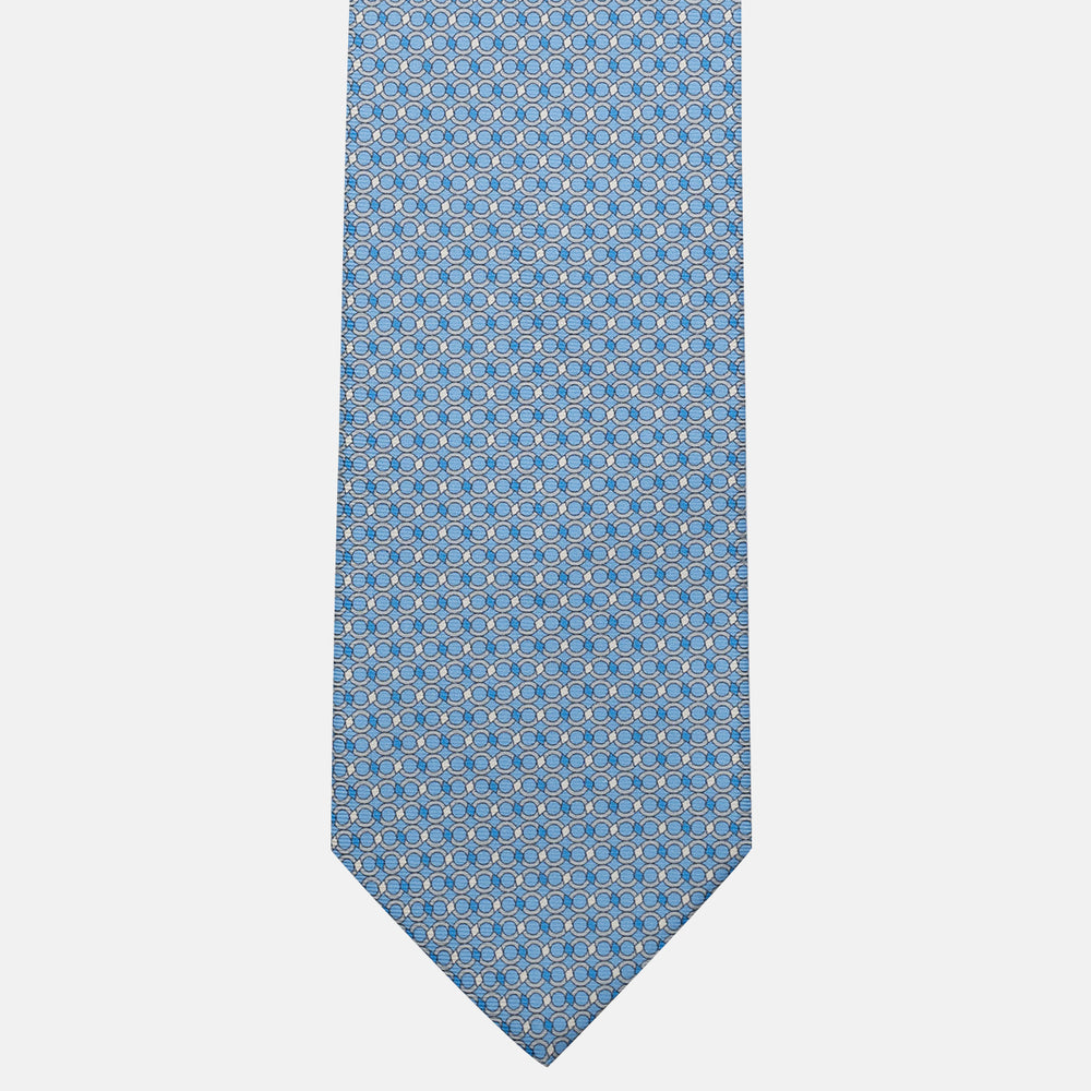 Cravatta 3 pieghe in Seta, Fantasia Concatenata, Celeste Grigio - JA057080-9