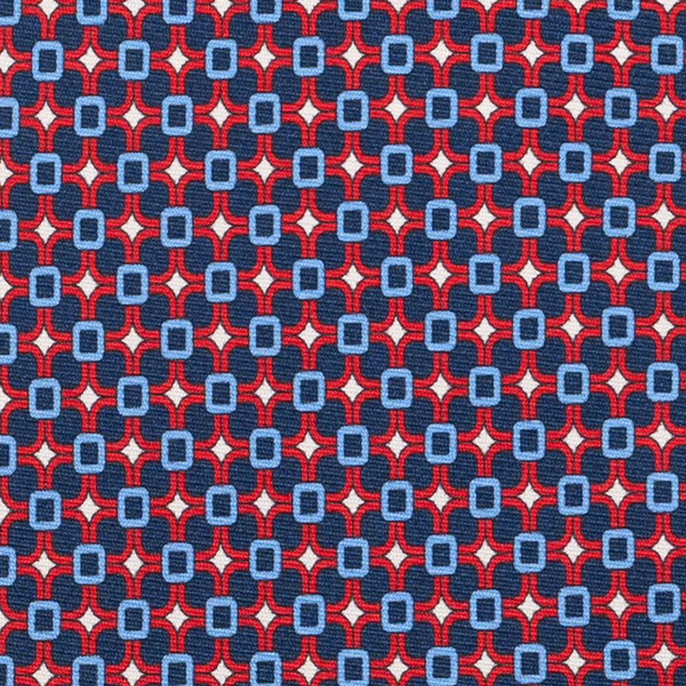 Cravatta 3 pieghe in Seta, Fantasia Geometrica, Blu Rosso - JA057082-1