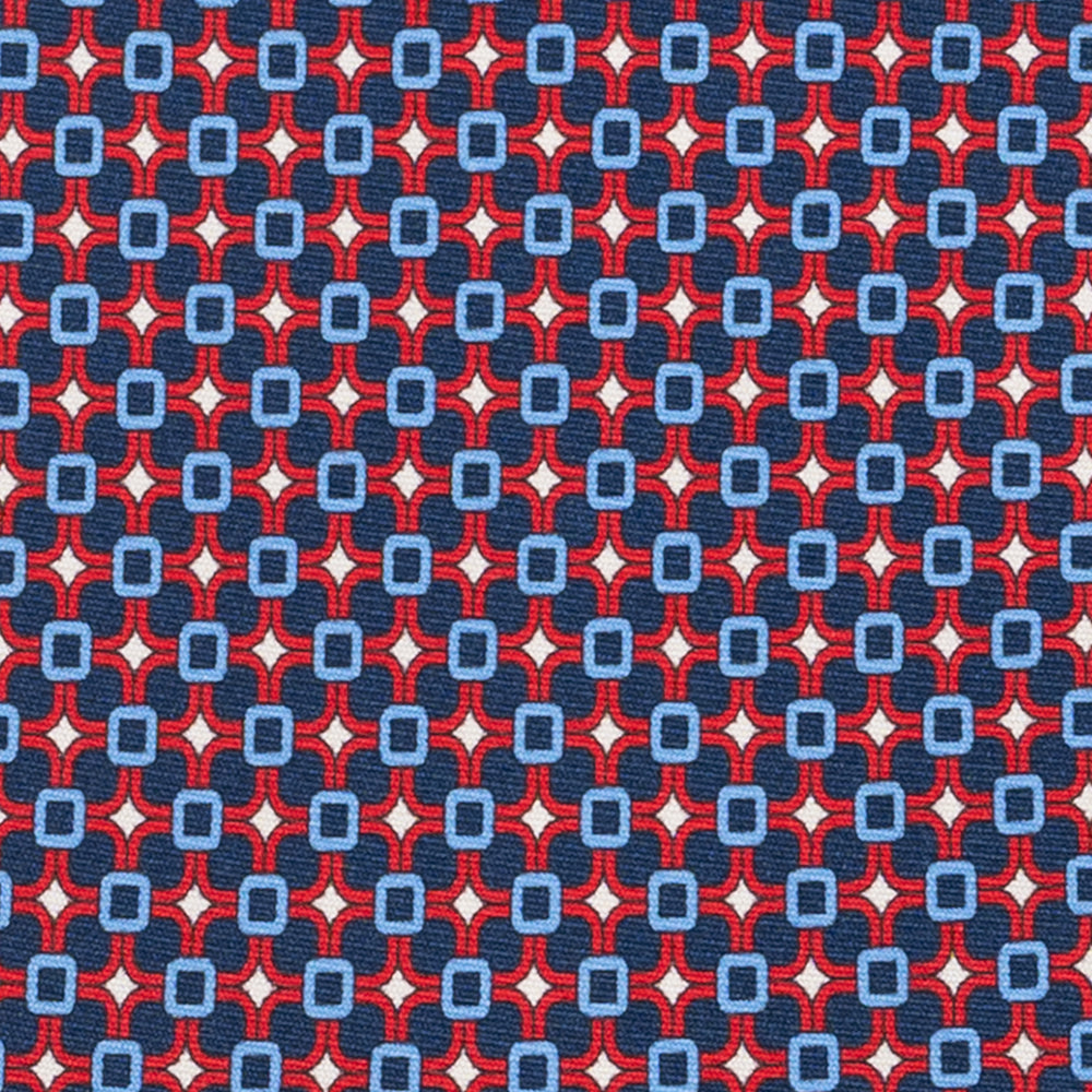 Cravatta 3 pieghe in Seta, Fantasia Geometrica, Blu Rosso - JA057082-1