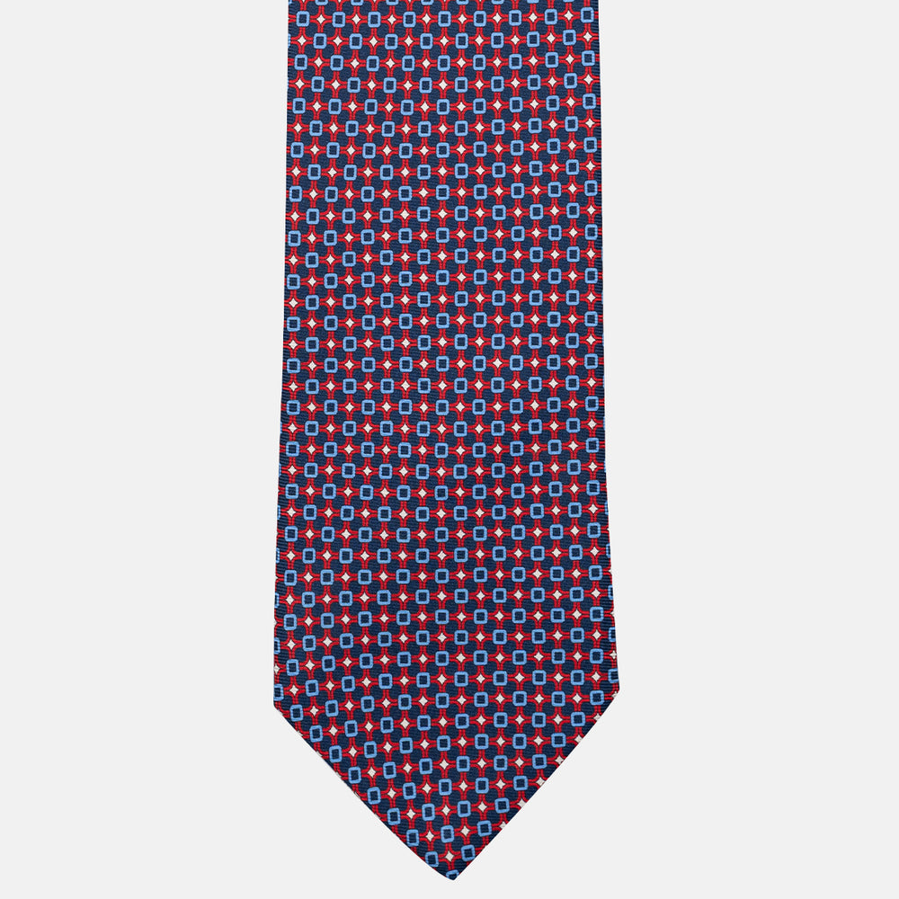 Cravatta 3 pieghe in Seta, Fantasia Geometrica, Blu Rosso - JA057082-1