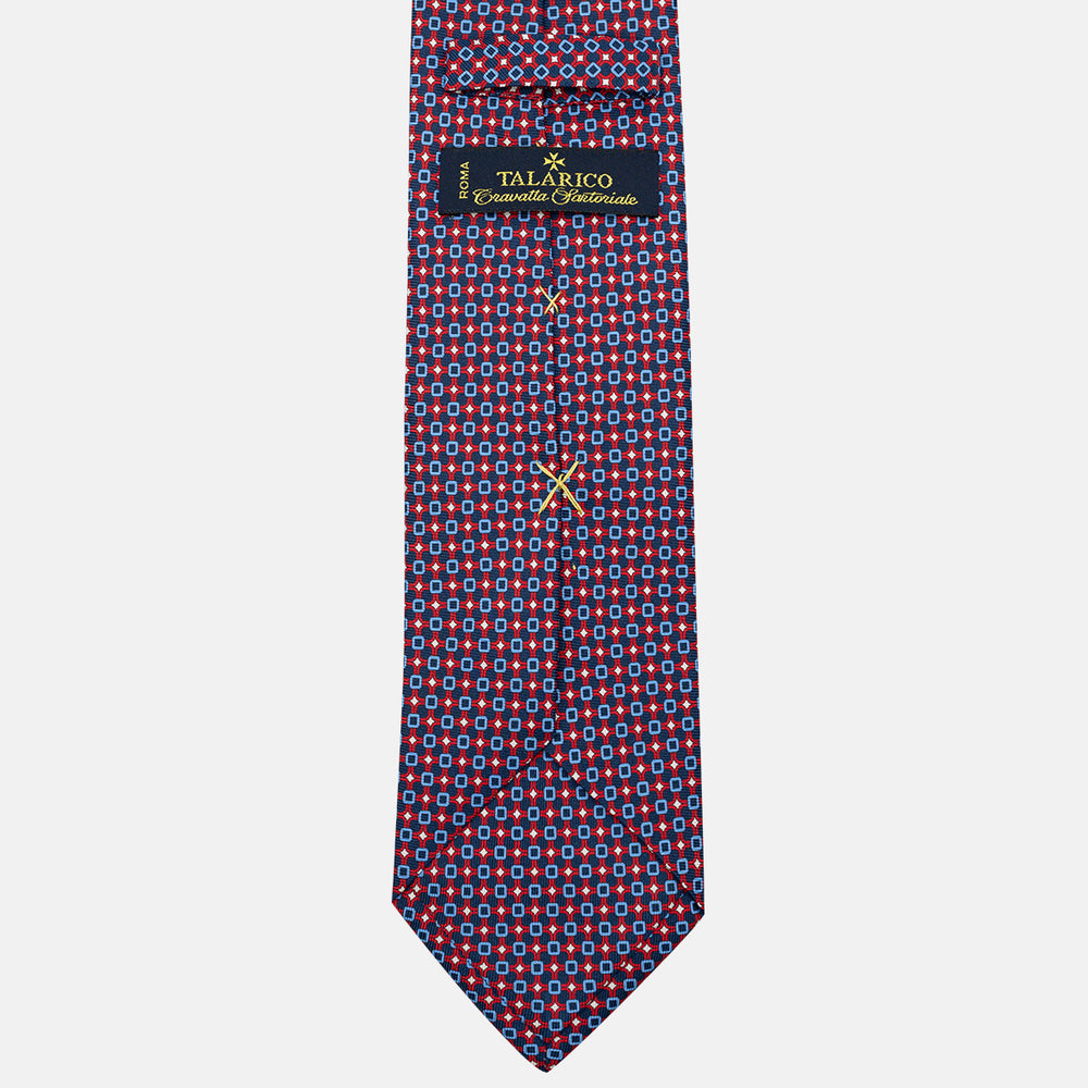 Cravatta 3 pieghe in Seta, Fantasia Geometrica, Blu Rosso - JA057082-1