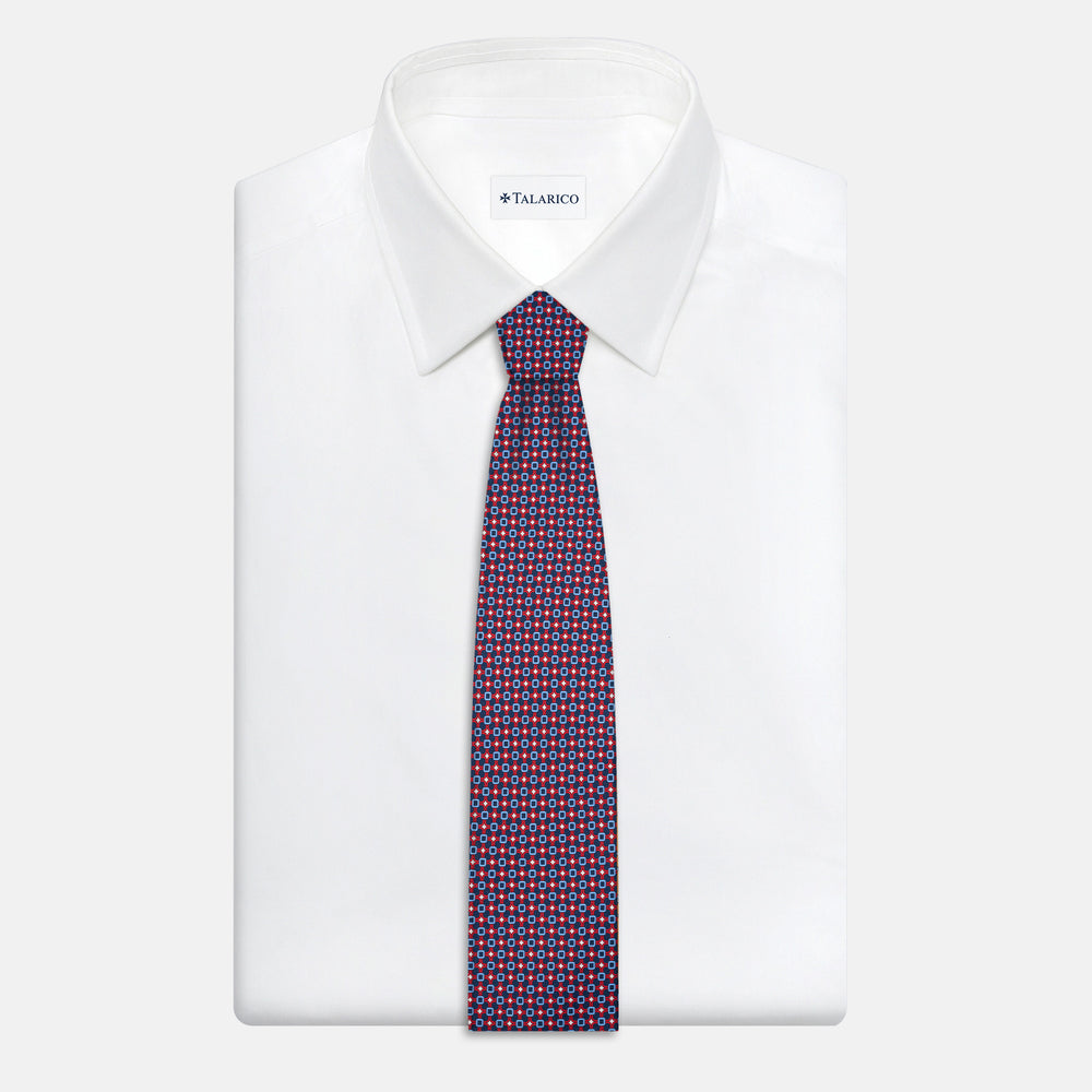 Cravatta 3 pieghe in Seta, Fantasia Geometrica, Blu Rosso - JA057082-1