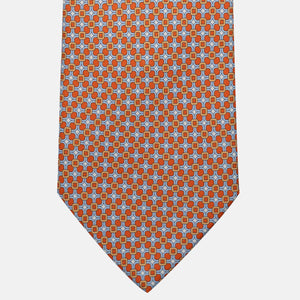 Cravatta 3 pieghe in Seta, Fantasia Geometrica, Arancione Celeste - JA057082-3