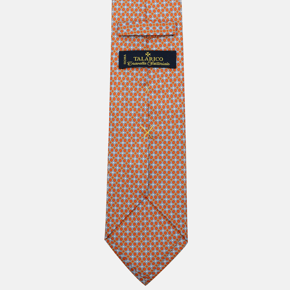 Cravatta 3 pieghe in Seta, Fantasia Geometrica, Arancione Celeste - JA057082-3