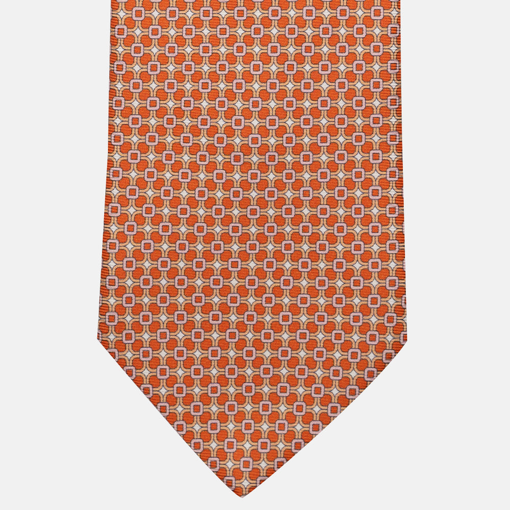 Cravatta 3 pieghe in Seta, Fantasia Geometrica, Arancione Rosa - JA057082-4