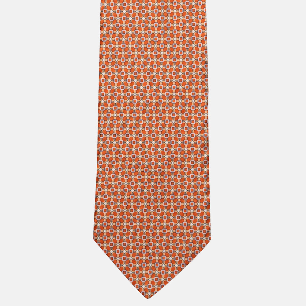 Cravatta 3 pieghe in Seta, Fantasia Geometrica, Arancione Rosa - JA057082-4