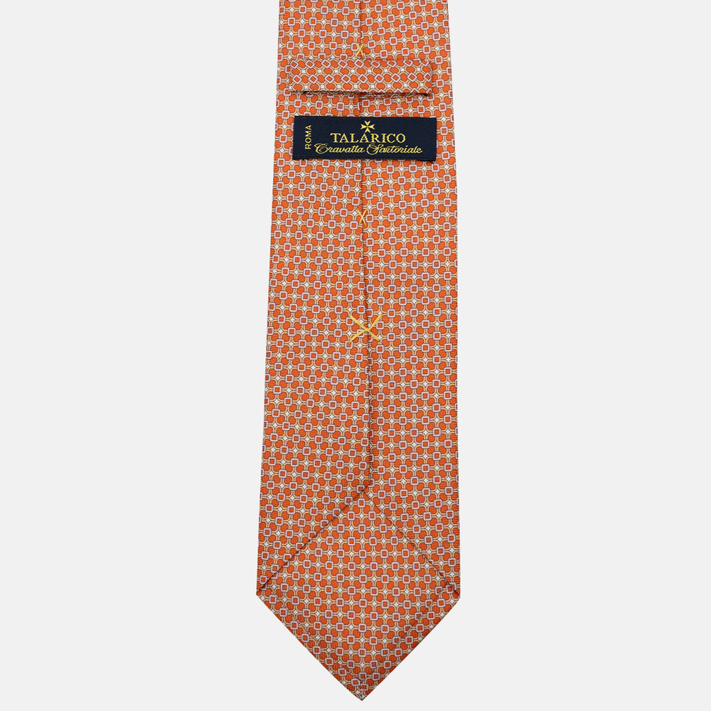 Cravatta 3 pieghe in Seta, Fantasia Geometrica, Arancione Rosa - JA057082-4