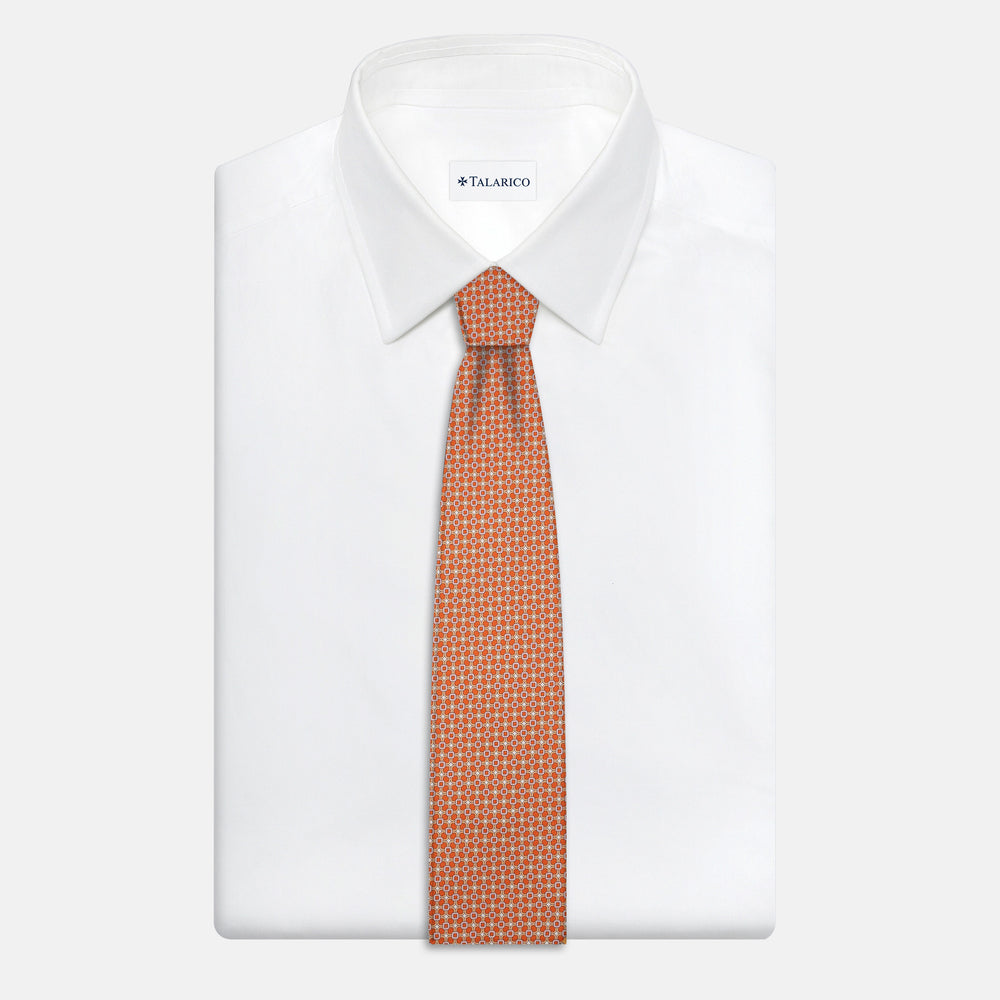 Cravatta 3 pieghe in Seta, Fantasia Geometrica, Arancione Rosa - JA057082-4