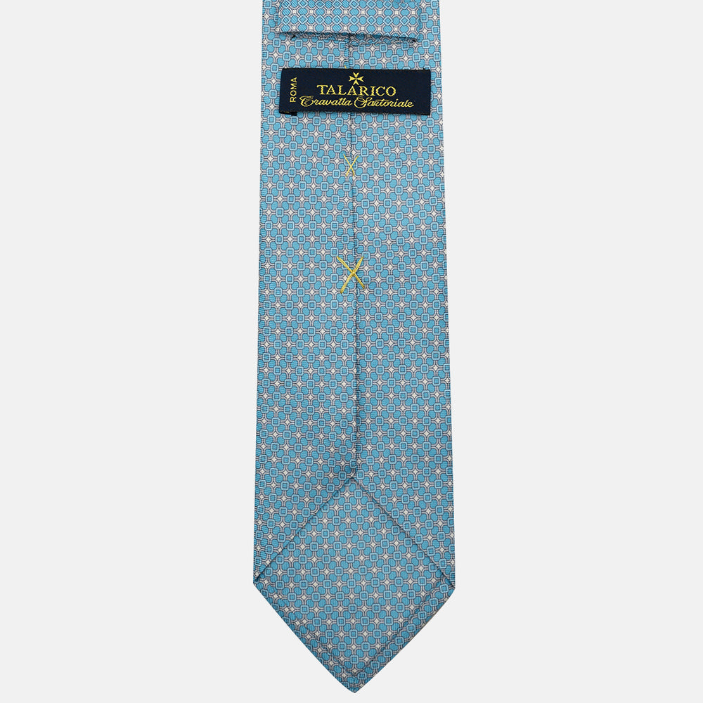 Cravatta 3 pieghe in Seta, Fantasia Geometrica, Celeste - JA057082-5