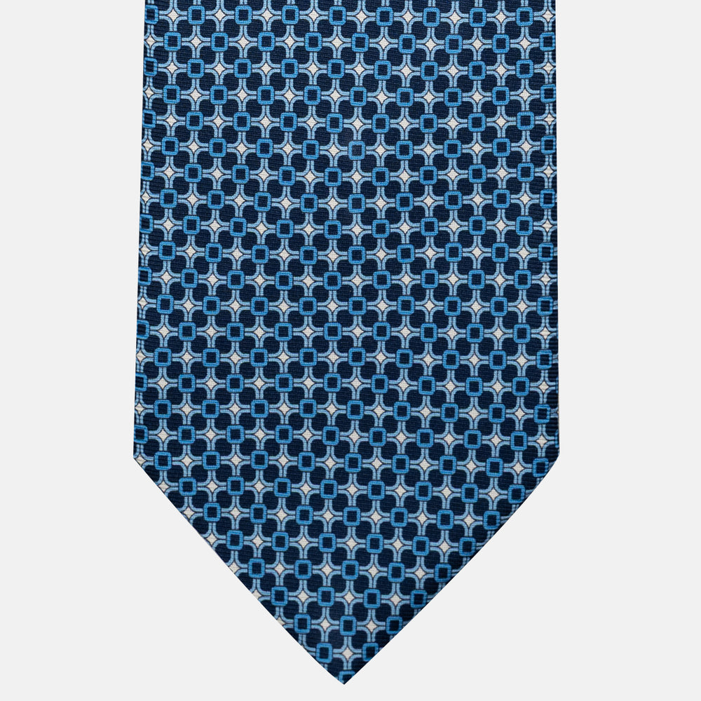 Cravatta 3 pieghe in Seta, Fantasia Geometrica, Blu Celeste - JA057082-7