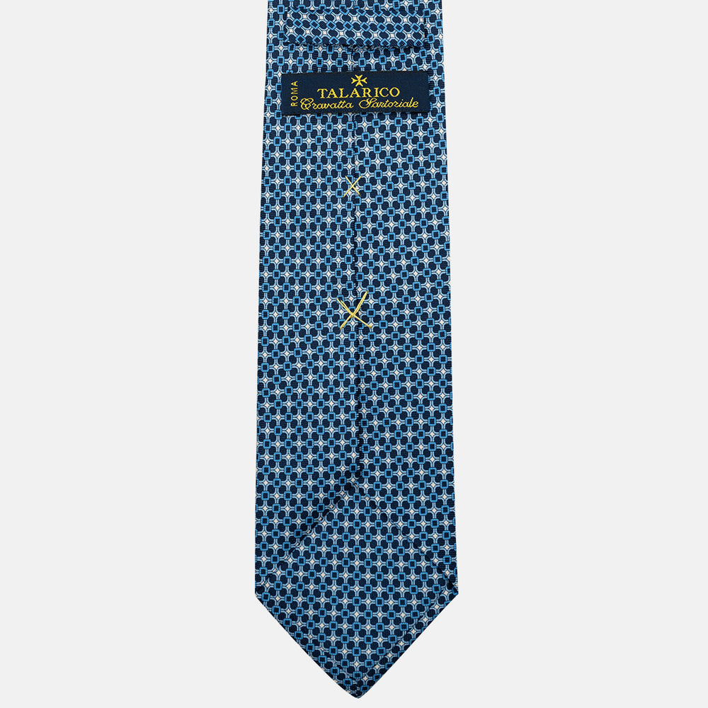 Cravatta 3 pieghe in Seta, Fantasia Geometrica, Blu Celeste - JA057082-7