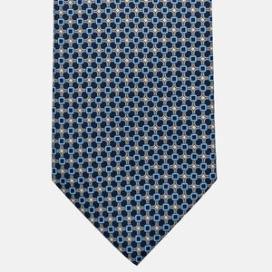 Cravatta 3 pieghe in Seta, Fantasia Geometrica, Blu Grigio- JA057082-8