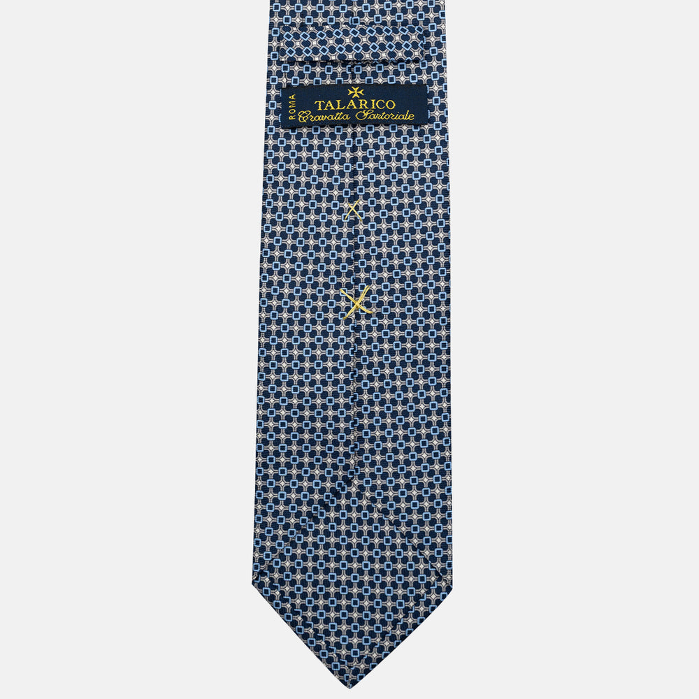 Cravatta 3 pieghe in Seta, Fantasia Geometrica, Blu Grigio- JA057082-8