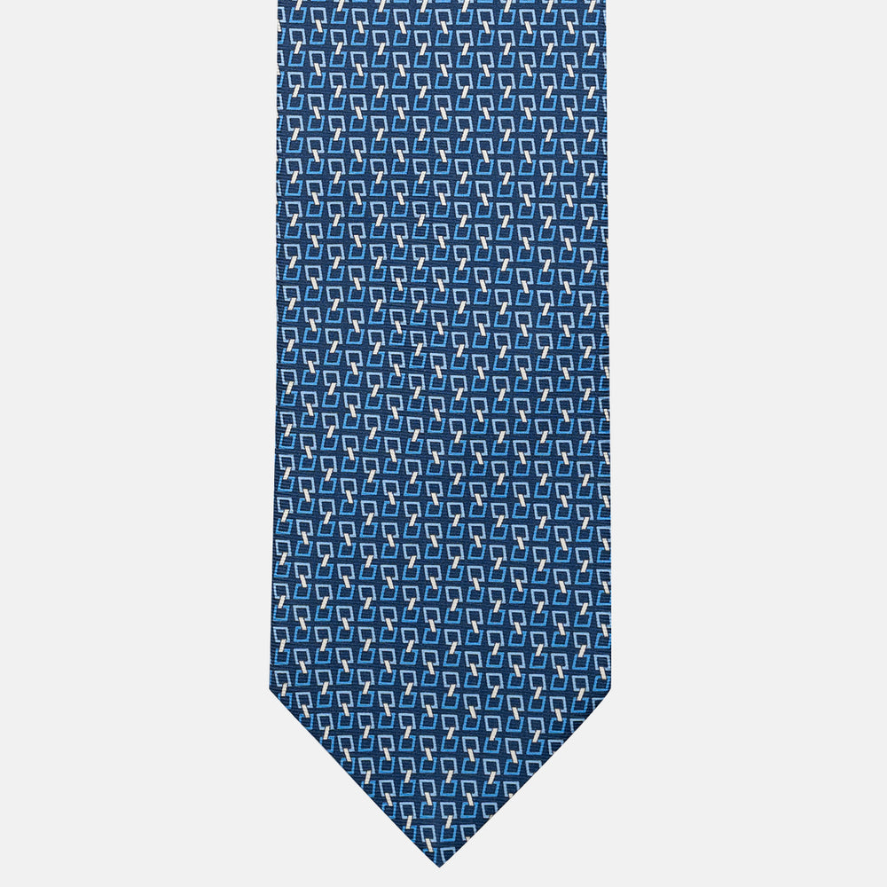 Cravatta 3 pieghe in Seta, Fantasia Concatenata, Azzurro Celeste - JA057083-10