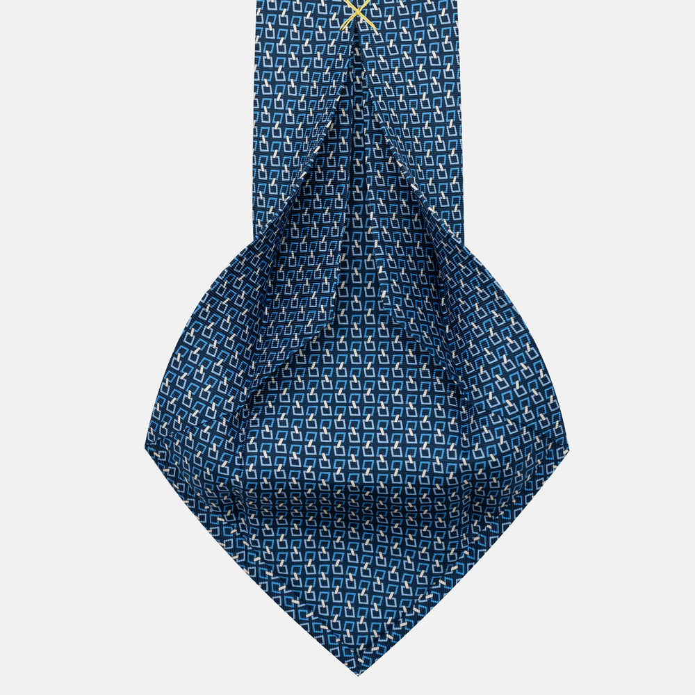 Cravatta 5 pieghe in seta Fantasia Concatenata Blu Celeste - JA057083-1