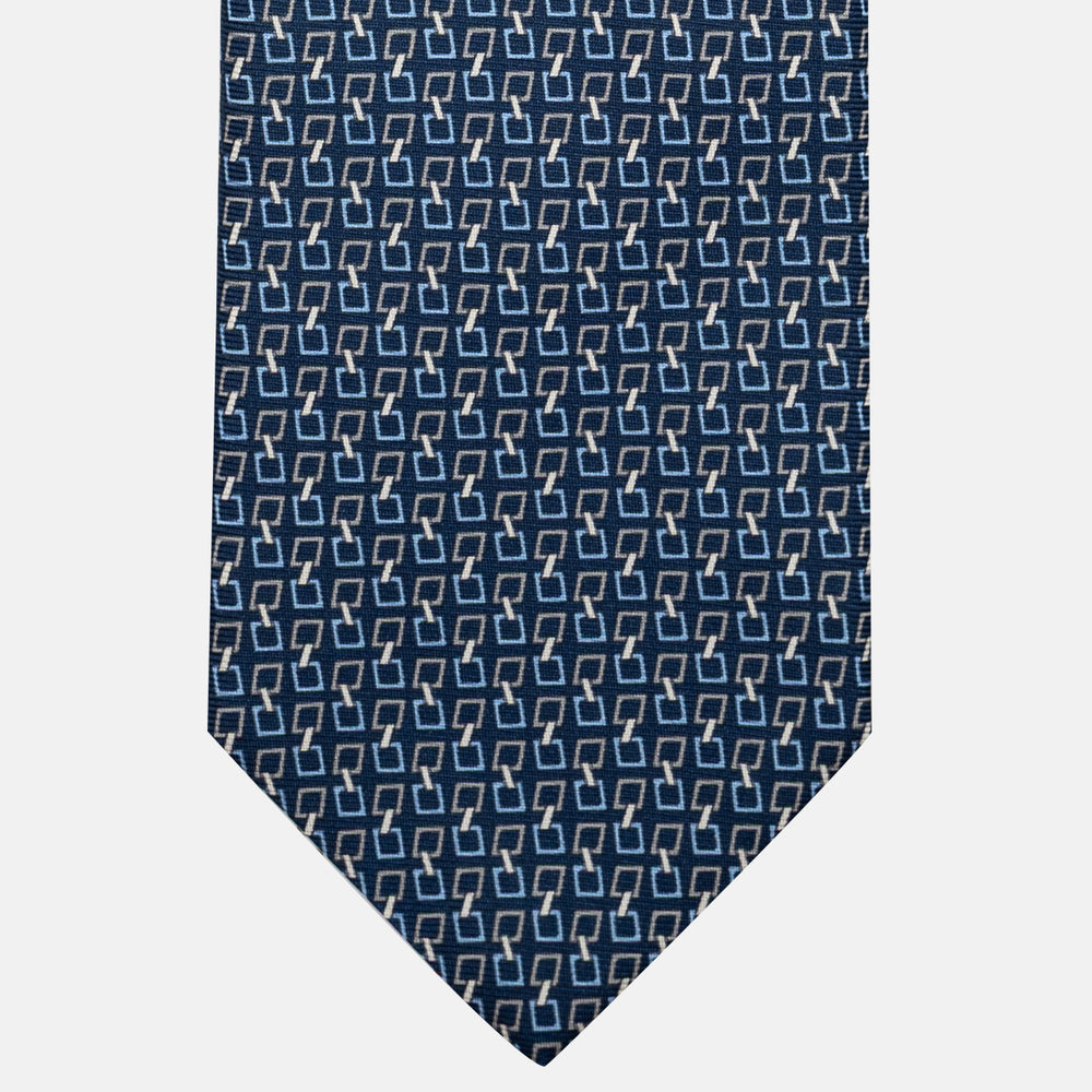 Cravatta 3 pieghe in Seta, Fantasia Concatenata, Blu Grigio - JA057083-2