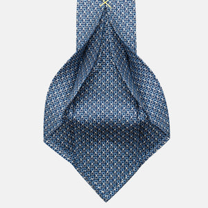 7-Fold Silk Tie with Chain Pattern in Blue and Grey - JA057083-2