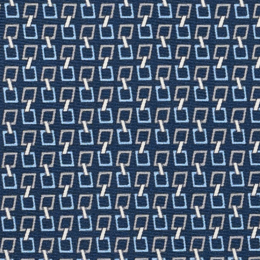 Cravatta 3 pieghe in Seta, Fantasia Concatenata, Blu Grigio - JA057083-2