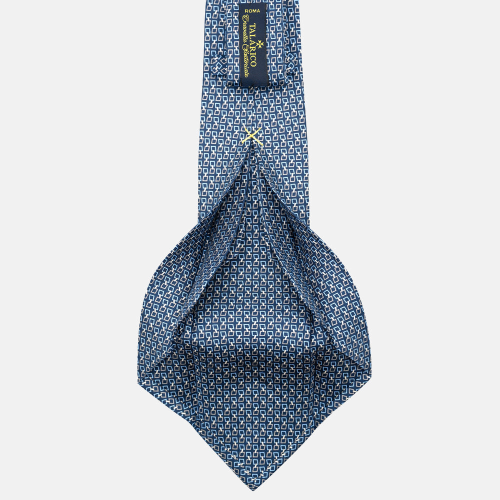 7-Fold Silk Tie with Chain Pattern in Blue and Grey - JA057083-2