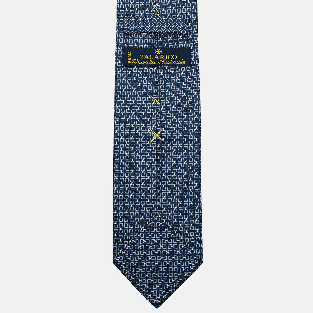 Cravatta 3 pieghe in Seta, Fantasia Concatenata, Blu Grigio - JA057083-2