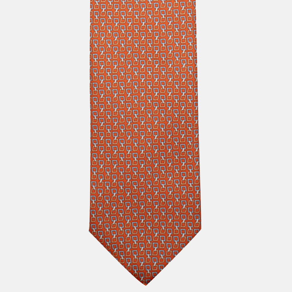 Cravatta 3 pieghe in Seta, Fantasia Concatenata, Arancione - JA057083-4