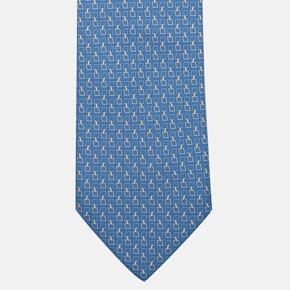 Cravatta 5 pieghe in seta Fantasia Concatenata Azzurro - JA057083-6