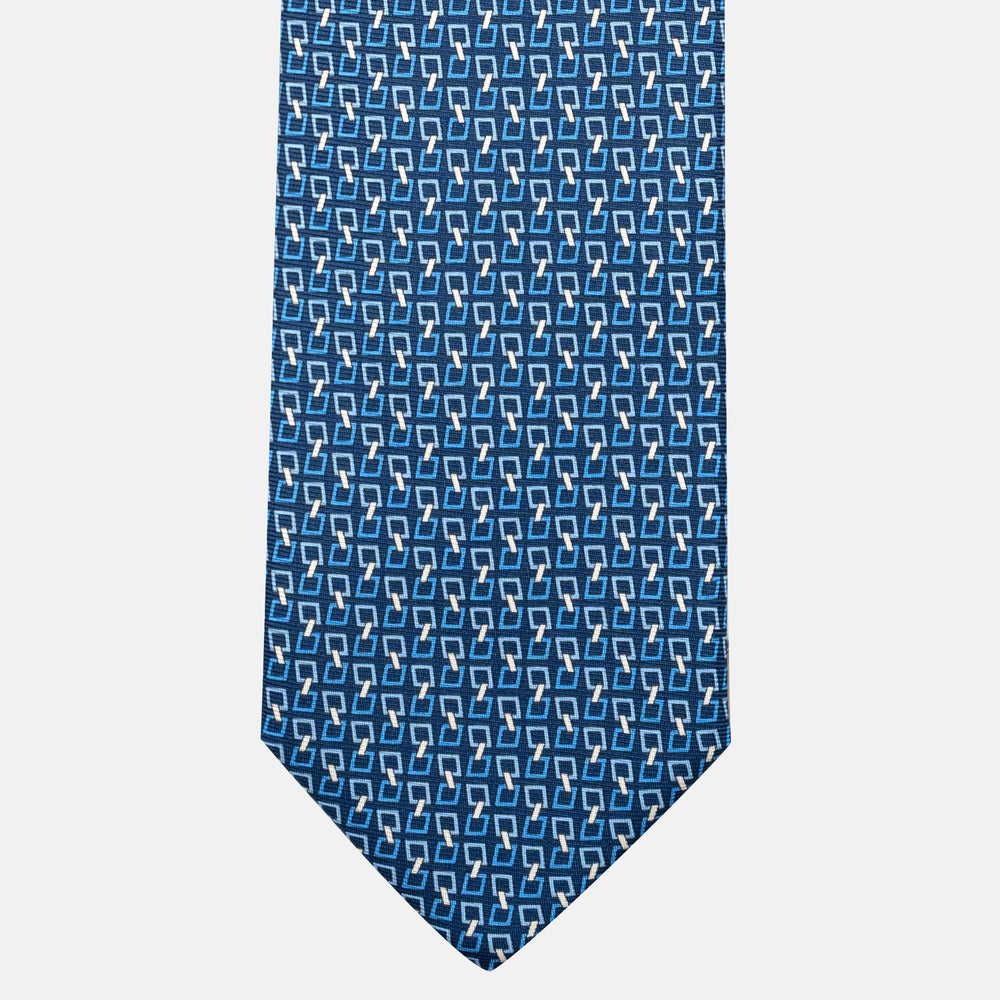 7-Fold Silk Tie with Chain Pattern in Light Blue - JA057083-9