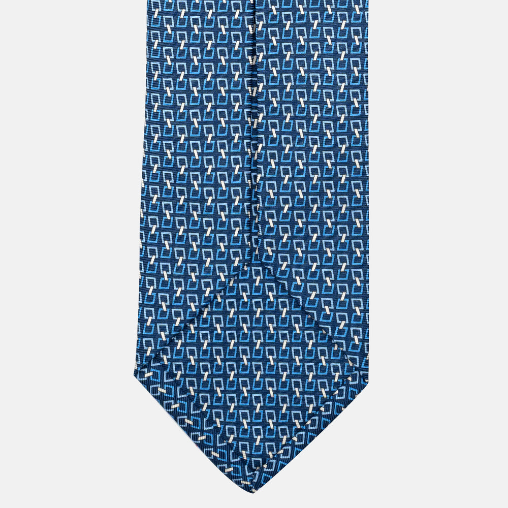 7-Fold Silk Tie with Chain Pattern in Light Blue - JA057083-9