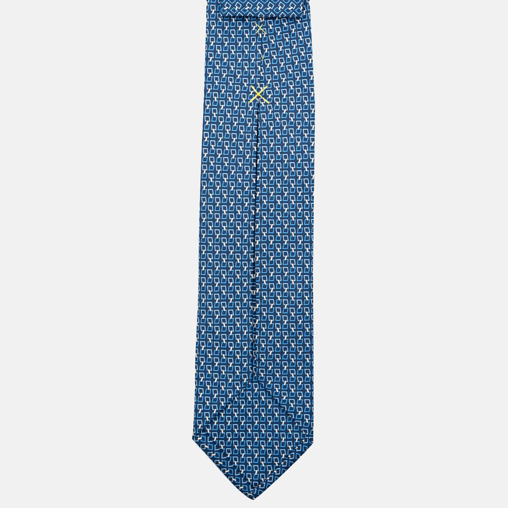 7-Fold Silk Tie with Chain Pattern in Light Blue - JA057083-9
