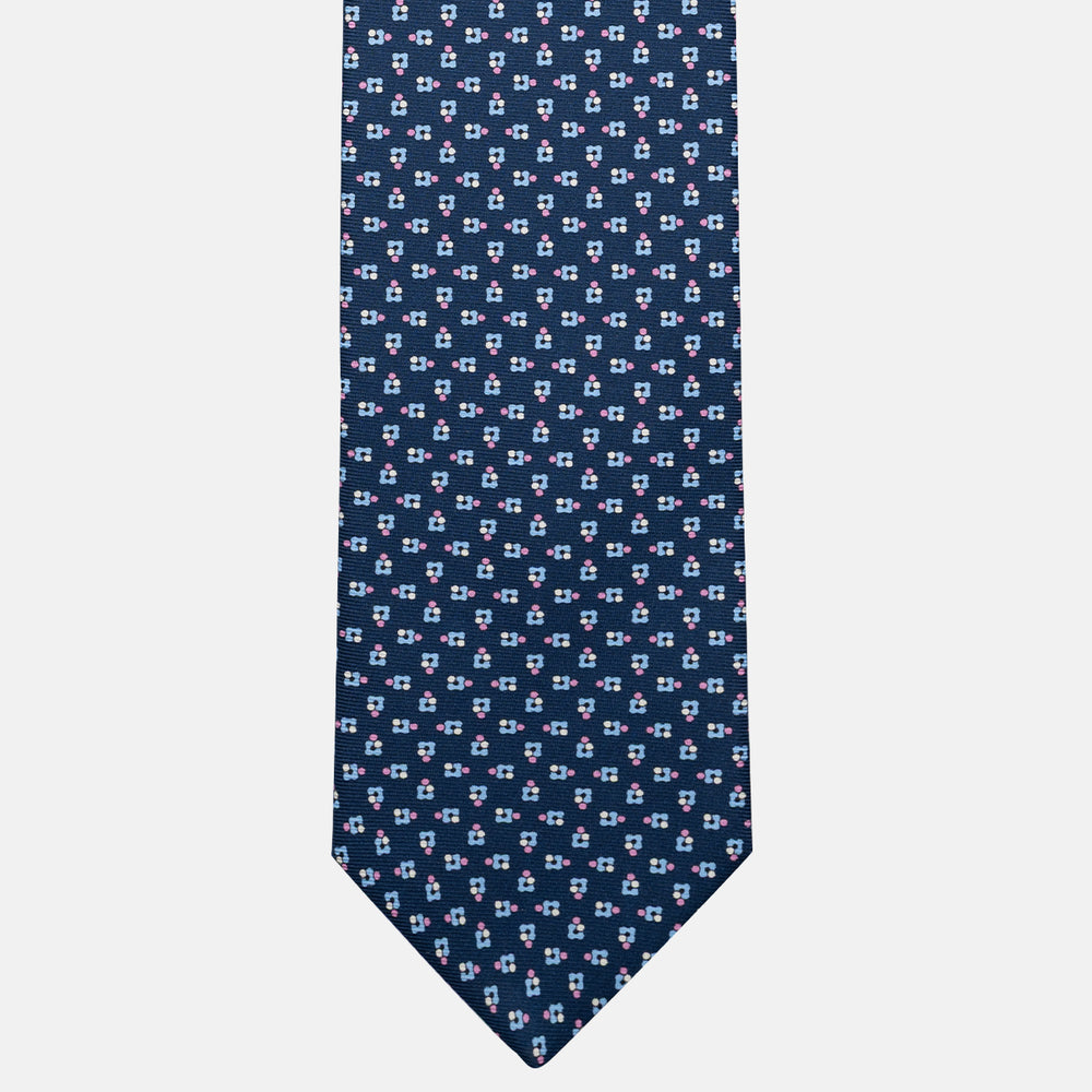 Cravatta 3 pieghe in Seta, Fantasia Floreale, Blu Rosa - JA057247-11