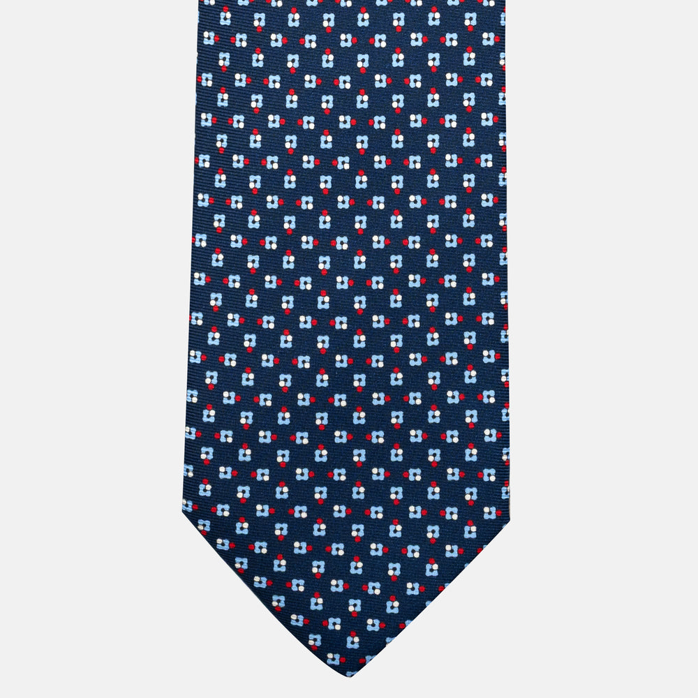 7-Fold Silk Tie with Blue and Red Floral Pattern - JA057247-2