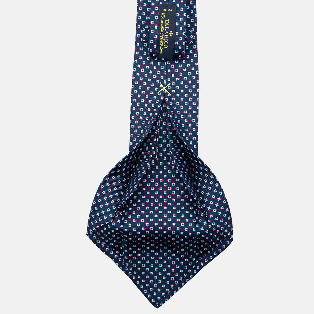 7-Fold Silk Tie with Blue and Red Floral Pattern - JA057247-2