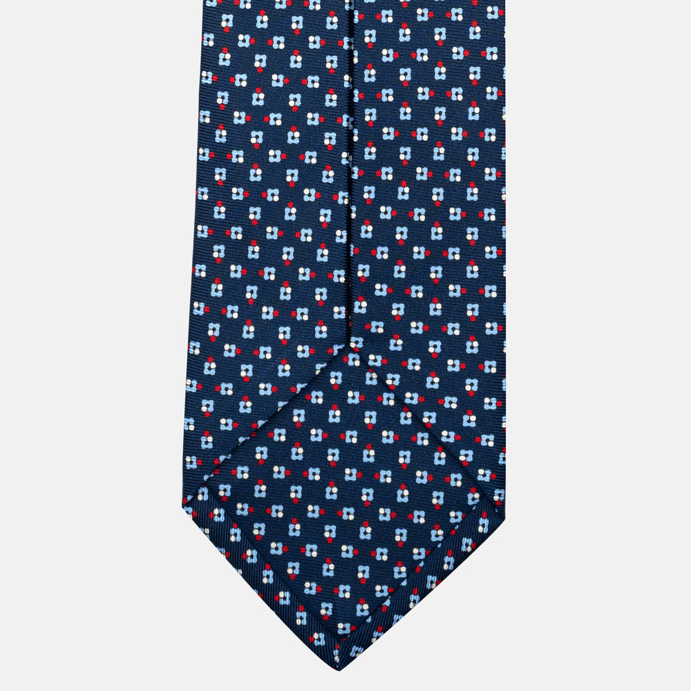 7-Fold Silk Tie with Blue and Red Floral Pattern - JA057247-2