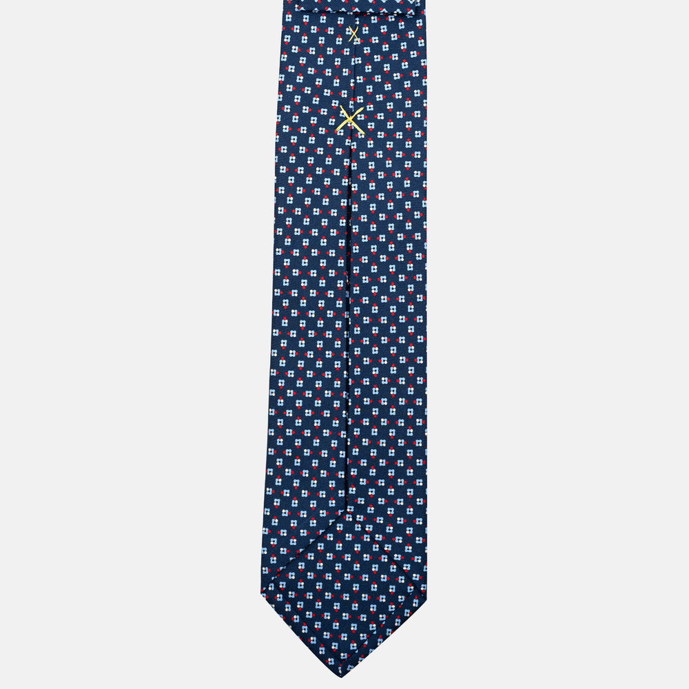 7-Fold Silk Tie with Blue and Red Floral Pattern - JA057247-2