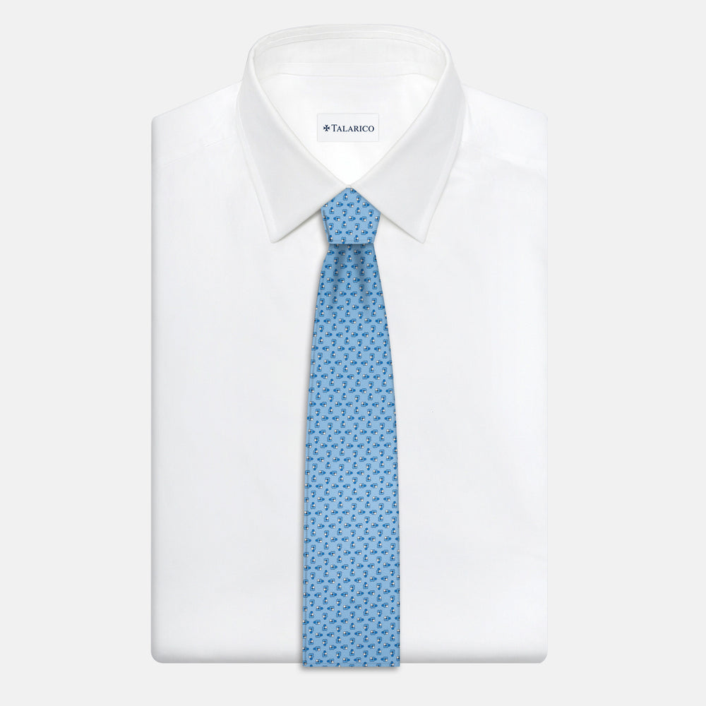 3-Fold Silk Tie, Floral Pattern, Light Blue - JA057247-3