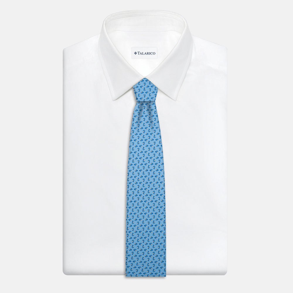 7-Fold Silk Tie with Light Blue Floral Pattern - JA057247-3