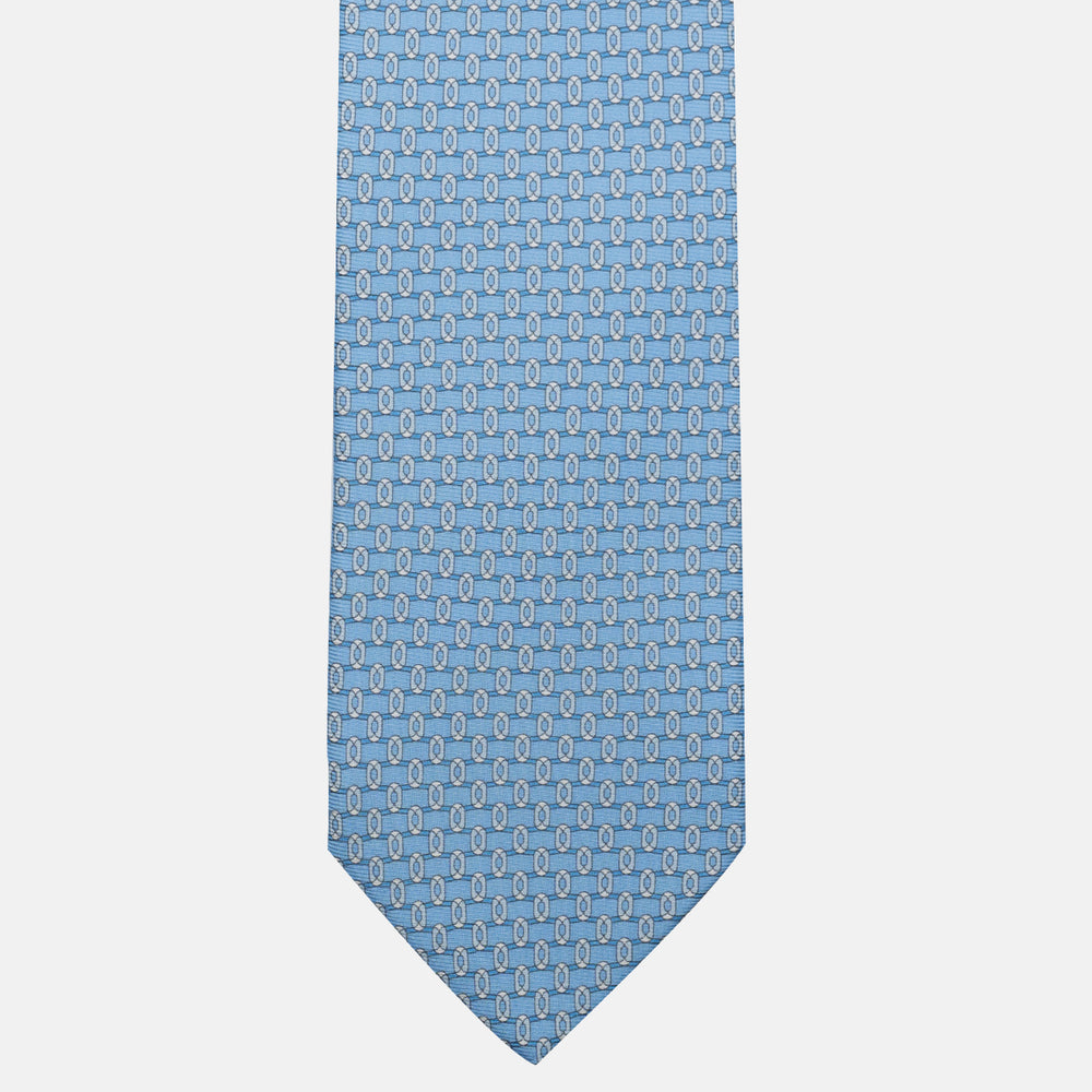 Cravatta 3 pieghe in Seta, Fantasia Concatenata, Celeste - JA058625_2