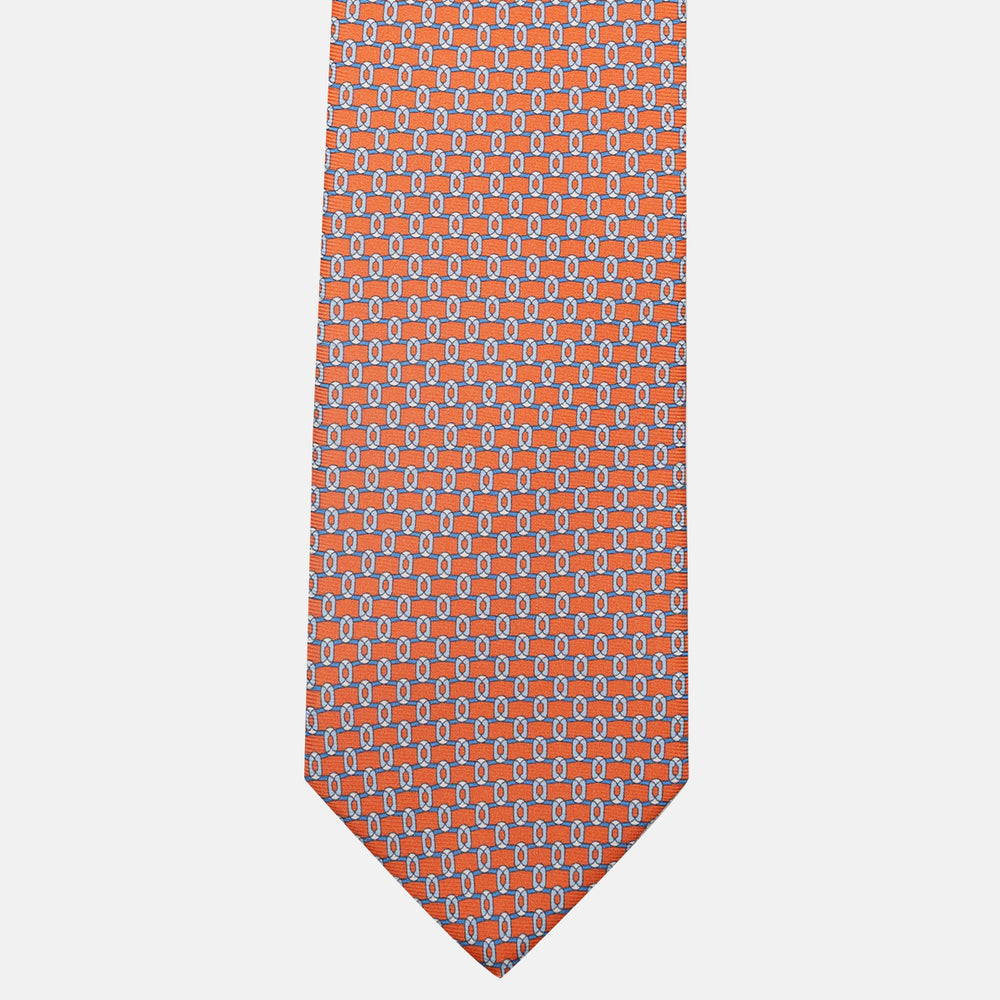 Cravatta 3 pieghe in Seta, Fantasia Concatenata, Arancione - JA058625_3