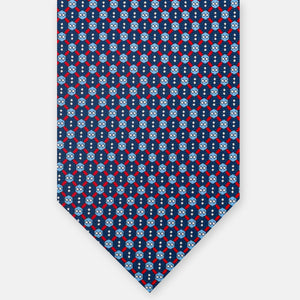 3-Fold Silk Tie, Geometric Pattern, Blue Red - JA058626_1 T