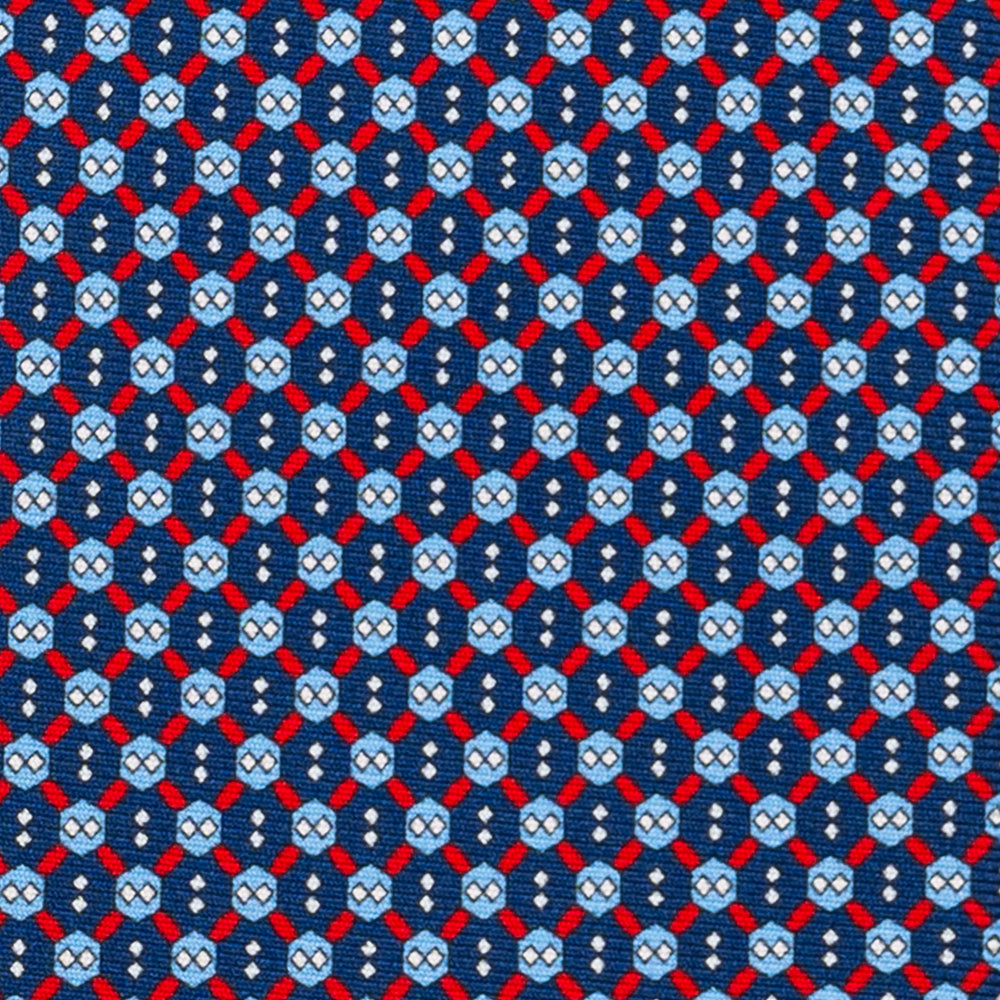 Cravatta 3 pieghe in Seta, Fantasia Geometrica, Blu Rosso - JA058626_1 T