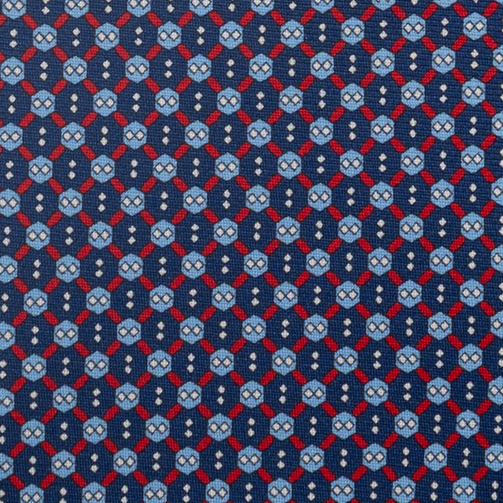 3-Fold Silk Tie, Geometric Pattern, Blue and Red - JA058626_1
