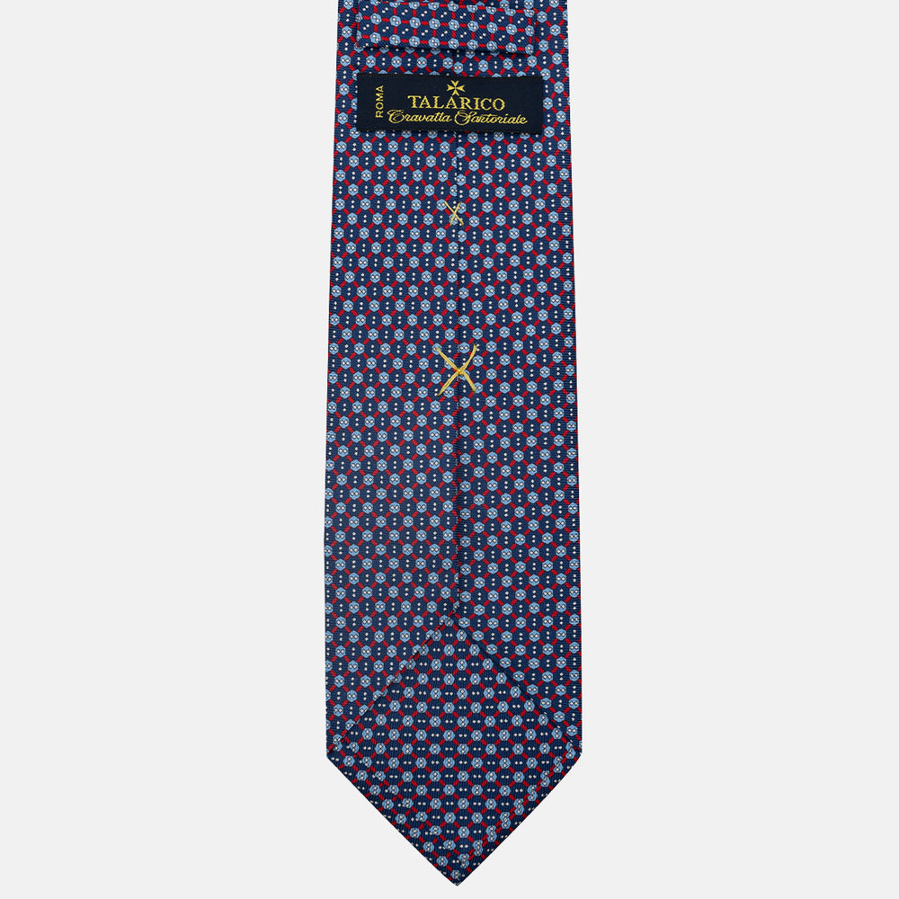 3-Fold Silk Tie, Geometric Pattern, Blue and Red - JA058626_1