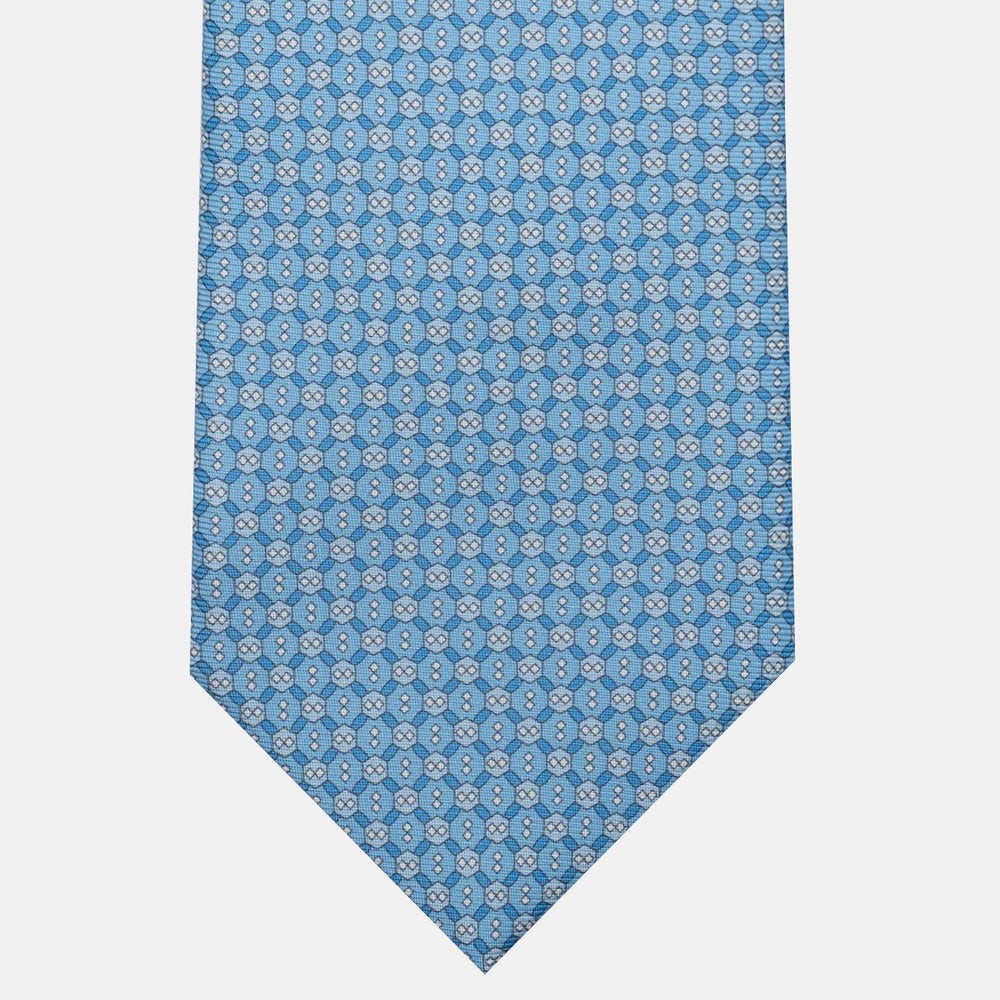3-Fold Silk Tie, Geometric Pattern, Light Blue - JA058626_2
