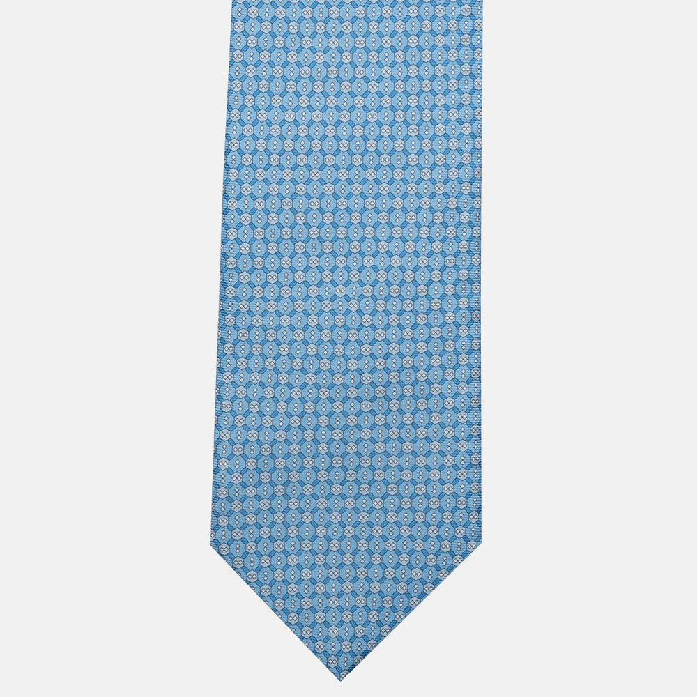 3-Fold Silk Tie, Geometric Pattern, Light Blue - JA058626_2