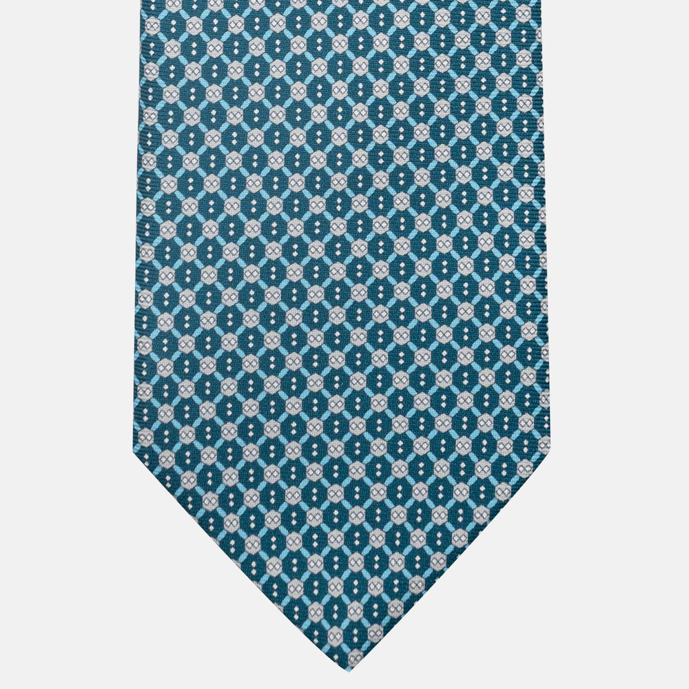 3-Fold Silk Tie, Geometric Pattern, Teal - JA058626_3