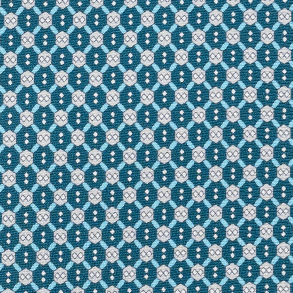 3-Fold Silk Tie, Geometric Pattern, Teal - JA058626_3