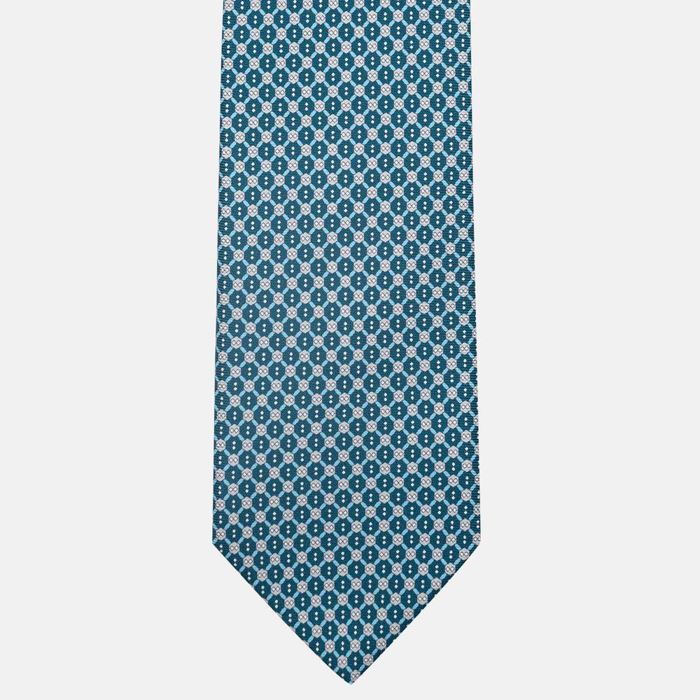 3-Fold Silk Tie, Geometric Pattern, Teal - JA058626_3