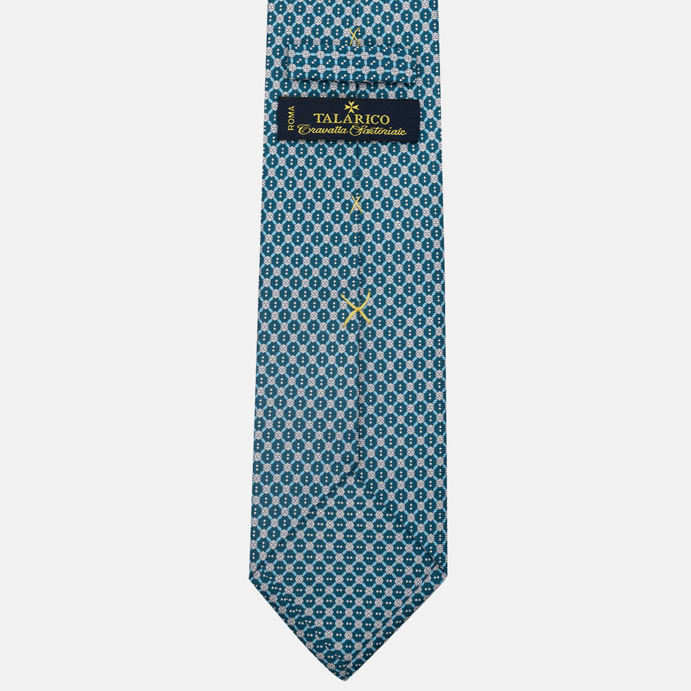 3-Fold Silk Tie, Geometric Pattern, Teal - JA058626_3