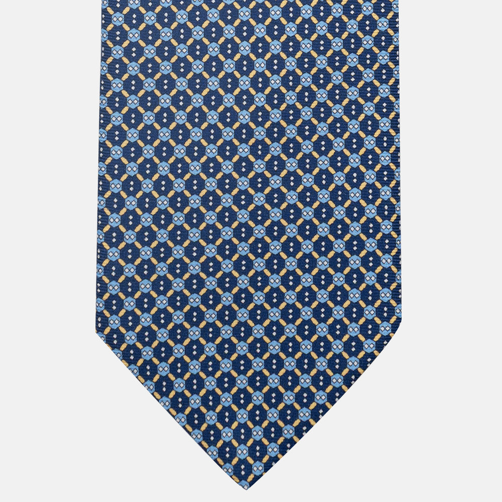 3-Fold Silk Tie, Geometric Pattern, Blue and Yellow - JA058626_4