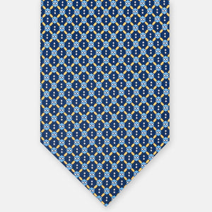 3-Fold Silk Tie, Geometric Pattern, Blue Yellow - JA058626_4 T